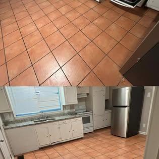 Cocina con piso recién limpiado